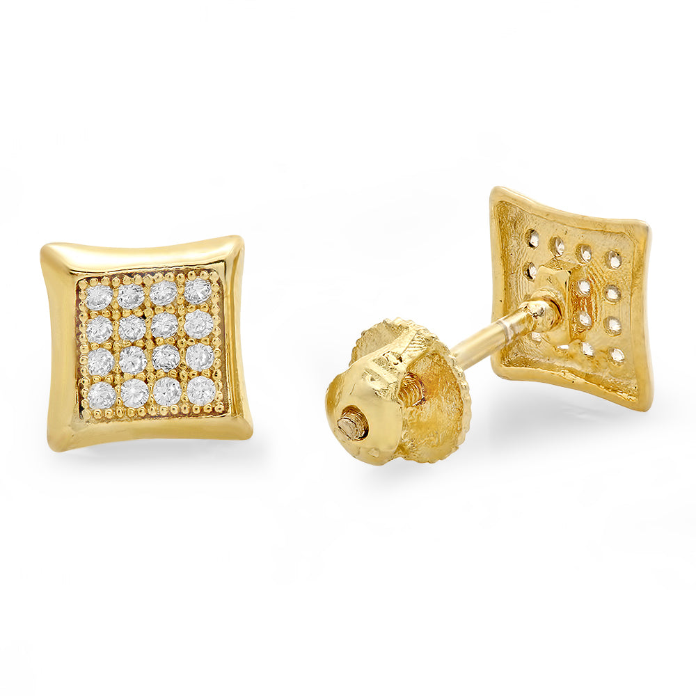 14k Gold Plated 925 Sterling Silver Micropave CZ Concave Kite Earrings + Jewelry Polishing Cloth (SKU: SS-ER2304)
