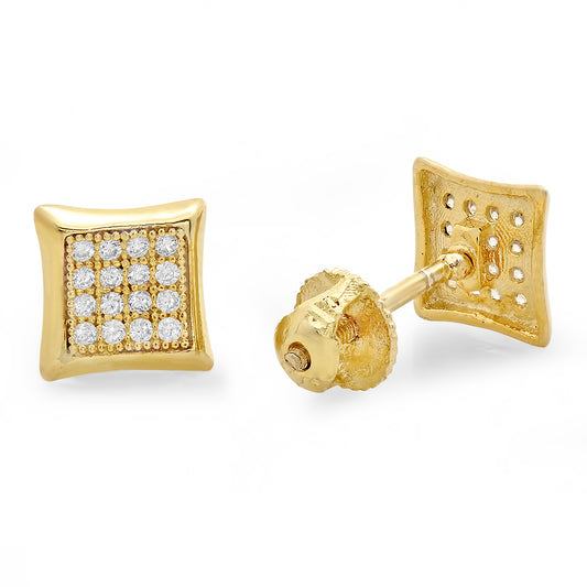 14k Gold Plated 925 Sterling Silver Micropave CZ Concave Kite Earrings