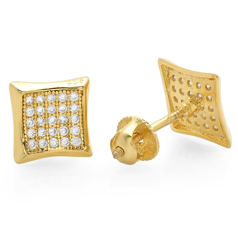 14k Gold Plated 925 Sterling Silver Micropave CZ Concave Kite Earrings + Jewelry Polishing Cloth (SKU: SS-ER2304)