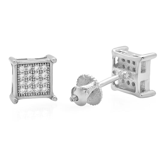 Rhodium Plated .925 Sterling Silver Micropave CZ Square Earrings