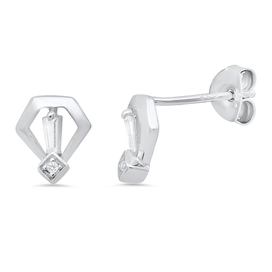 Women's .925 Sterling Silver Nickel Free Diamond-Shape Stud Earrings + Jewelry Cloth