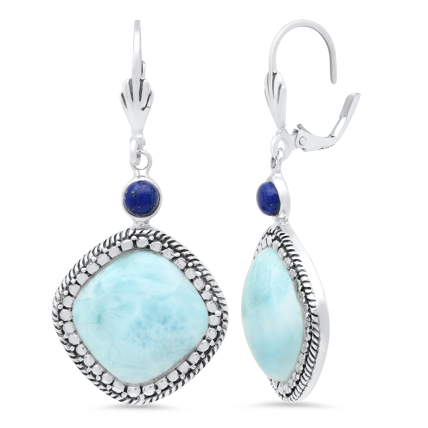 Solid .925 Sterling Silver Blue Larimar Drop Earrings