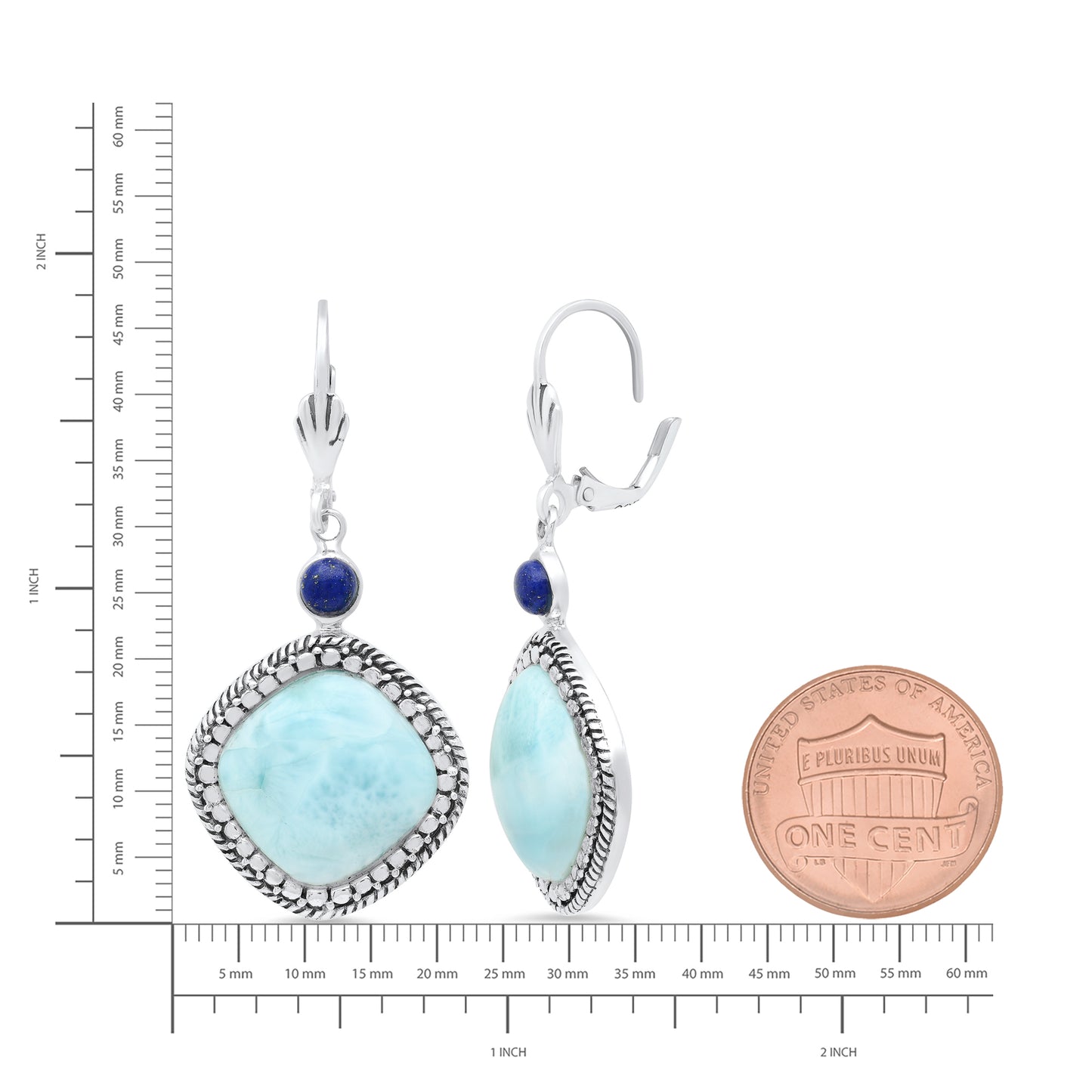 Solid .925 Sterling Silver Blue Larimar Drop Earrings