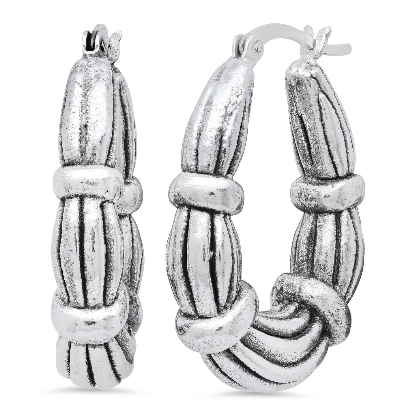 Women's Oxidized Silver Round Hoop Earrings + Jewelry Cloth & Pouch