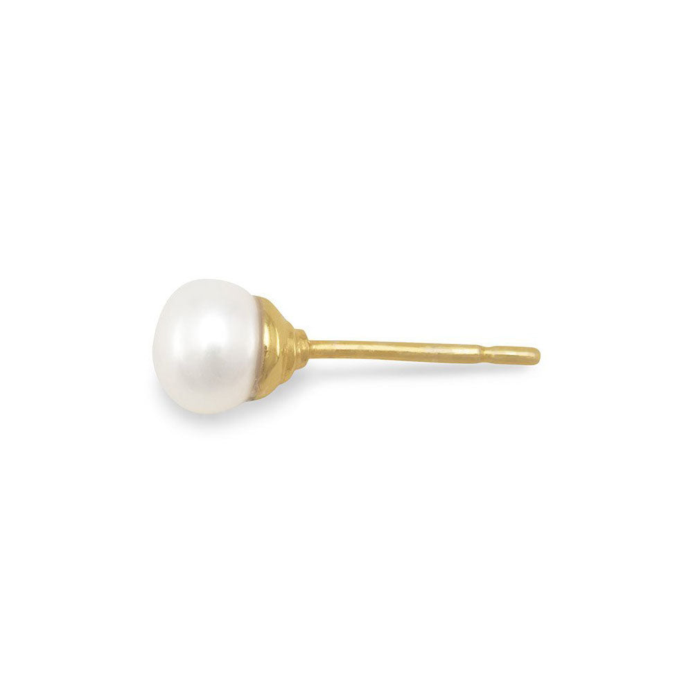 Sterling Silver 5mm 14k Gold Plated Freshwater Cultured Pearl Stud Earrings + Polishing Cloth (SKU: SS-ER2445)