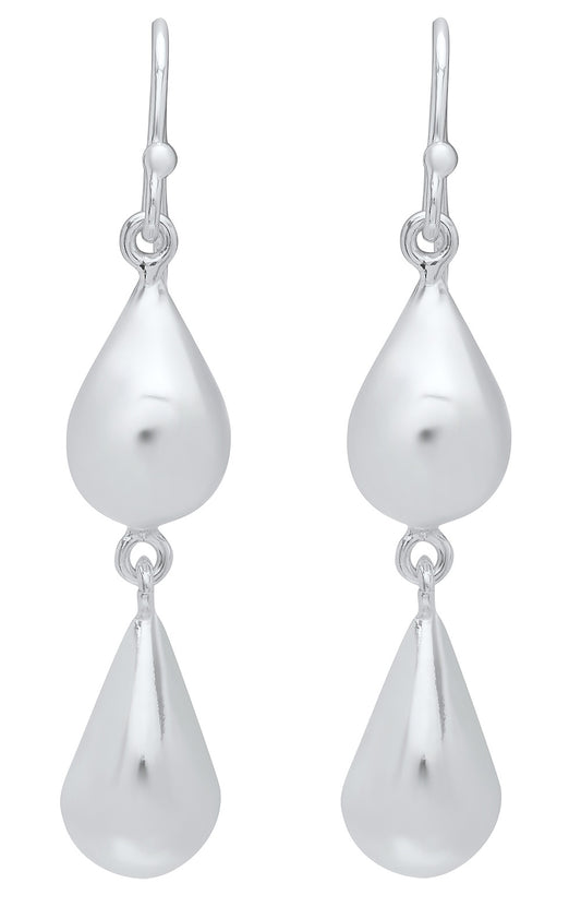 7.4mm Sterling Silver Nickel-Free Double Pear Shape TearDrop Dangling Earrings - Made in Italy