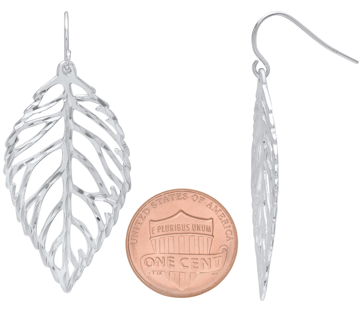 Sterling Silver Filigree Leaf Cut Out Nickel-Free Dangling Earrings - Made in Italy