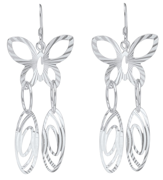 Sterling Silver Nickel-Free Butterfly Cut Loop Dangling Earrings - Made in Italy