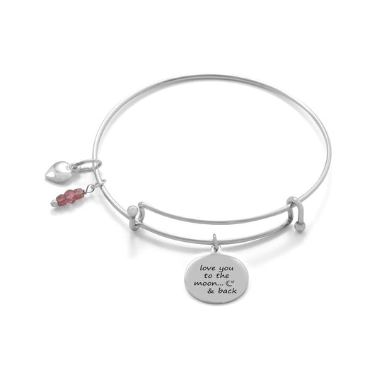 1.5mm Solid .925 Sterling Silver Round Love You to the Moon & Back Charm Inspirational Charm Bracelet, 8 inches