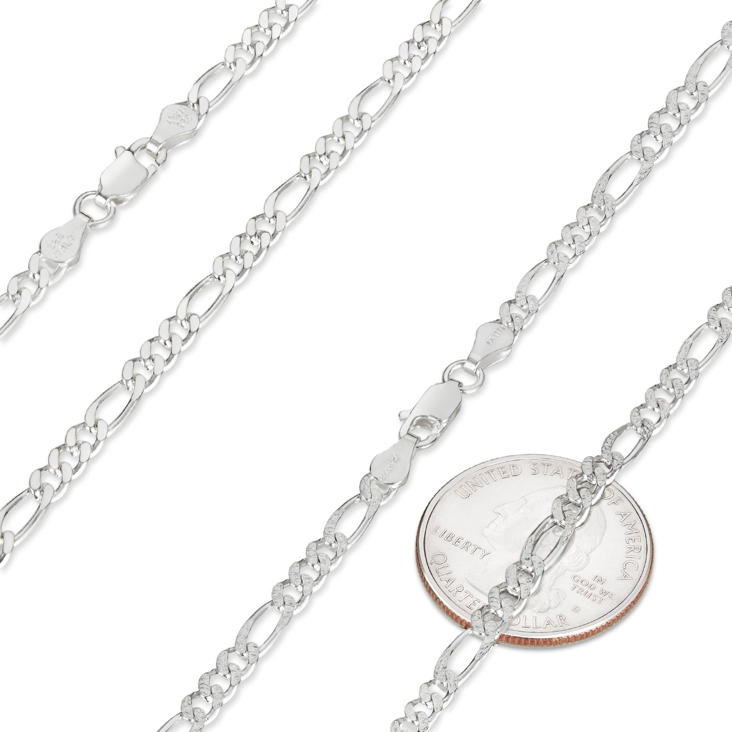 3.7mm .925 Sterling Silver Diamond-Cut Flat Figaro Chain Necklace