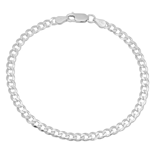 5.2mm Solid .925 Sterling Silver Beveled Curb Chain Bracelet