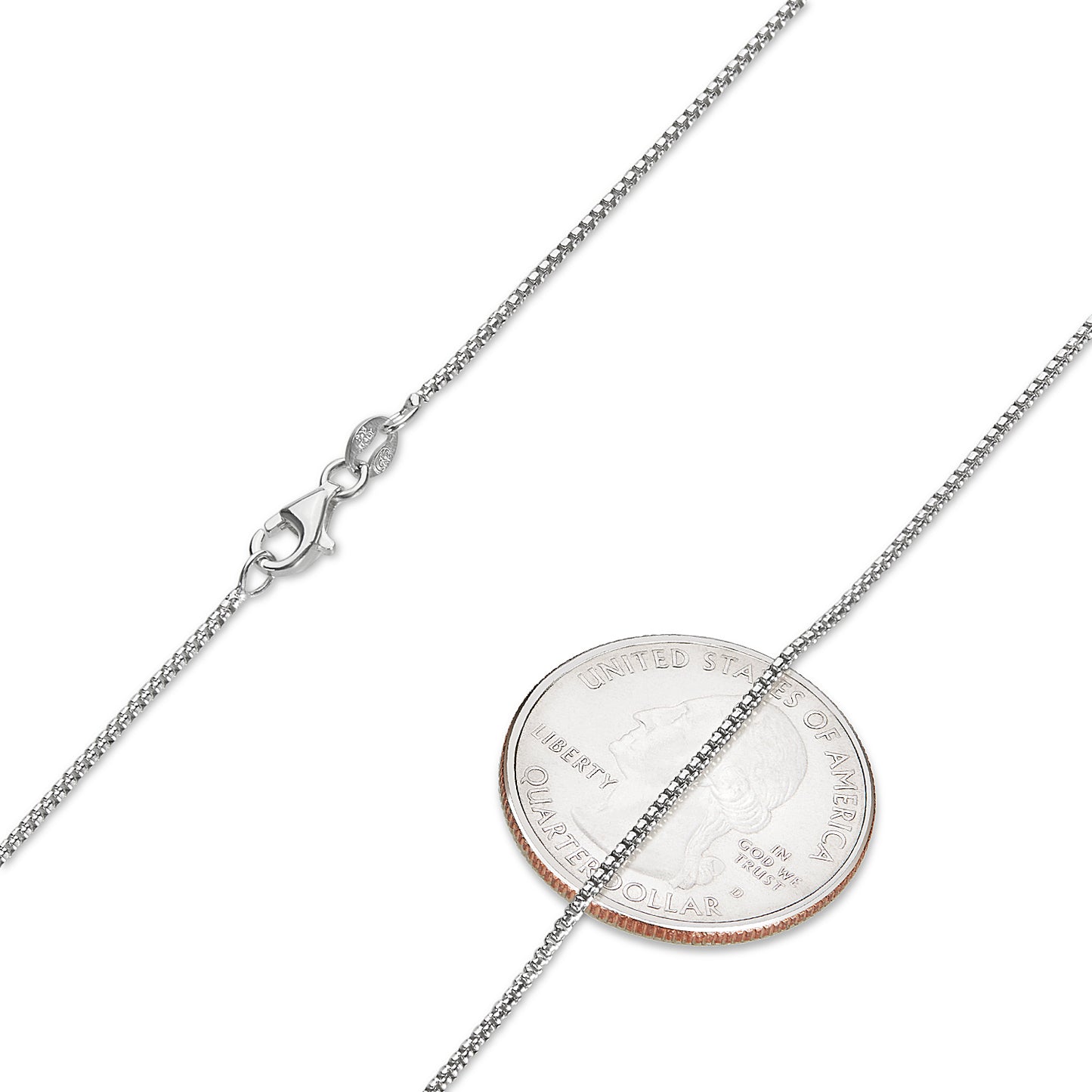 1.2mm Solid .925 Sterling Silver Square Box Chain Necklace + Gift Box (SKU: SS-HRB24-BX)