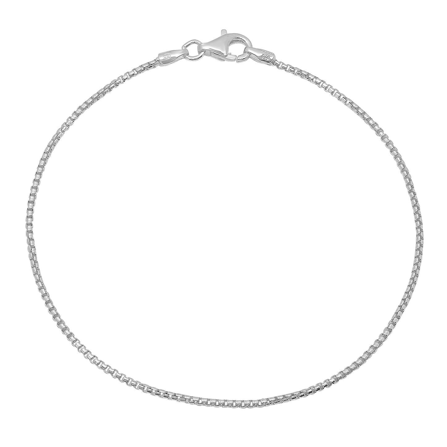 1mm-2mm Solid .925 Sterling Silver Square Box Chain Anklet