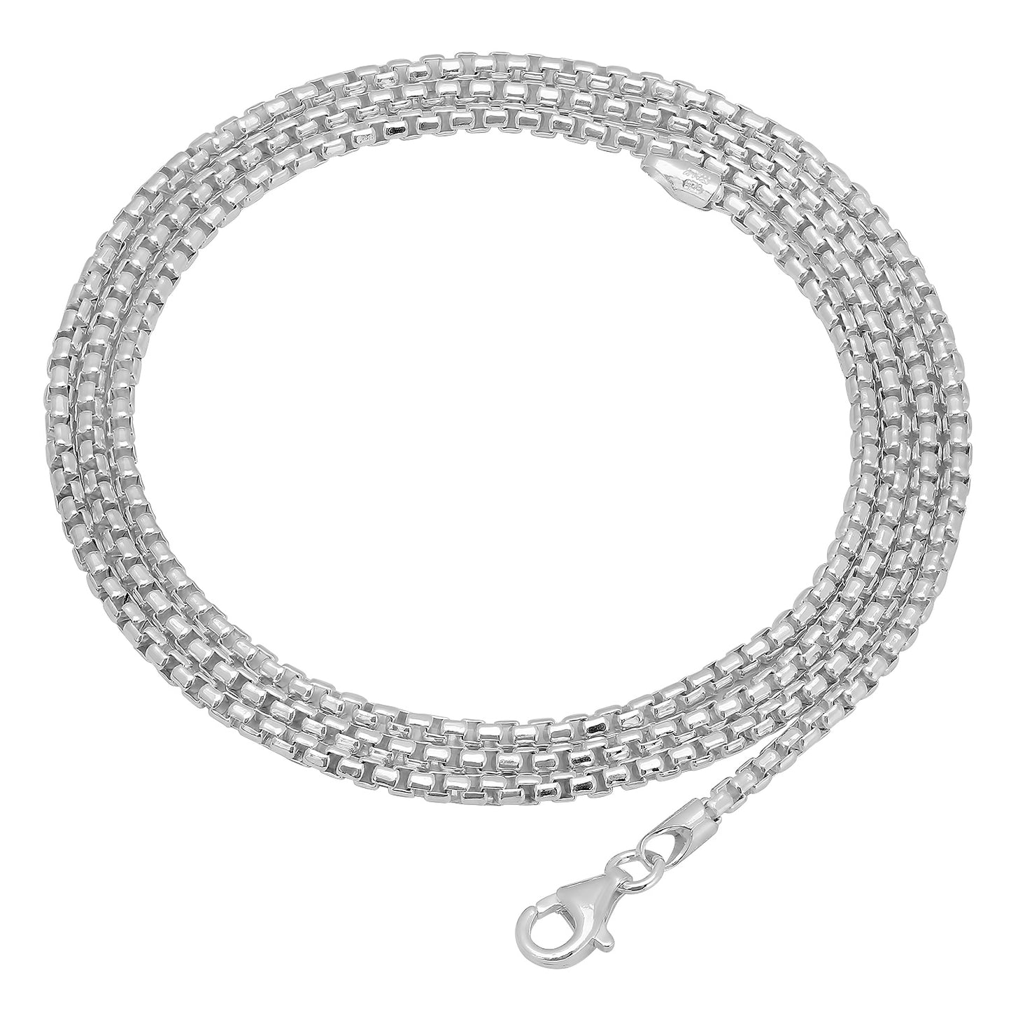 1.9mm Solid .925 Sterling Silver Square Box Chain Necklace