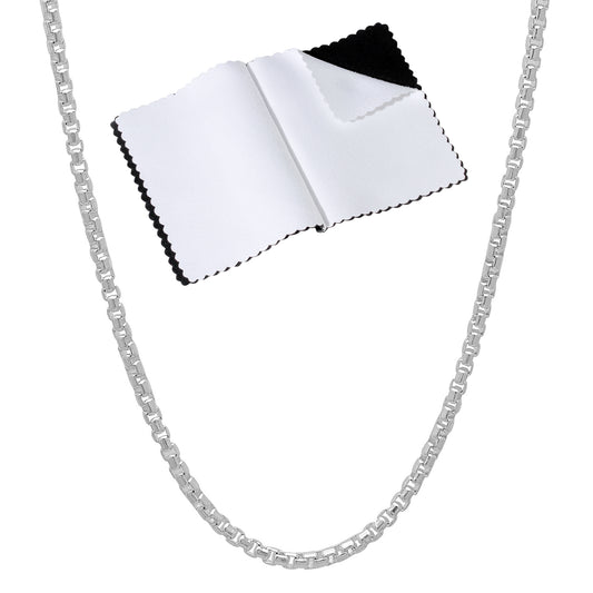 1.9mm Solid .925 Sterling Silver Square Box Chain Necklace + Gift Box