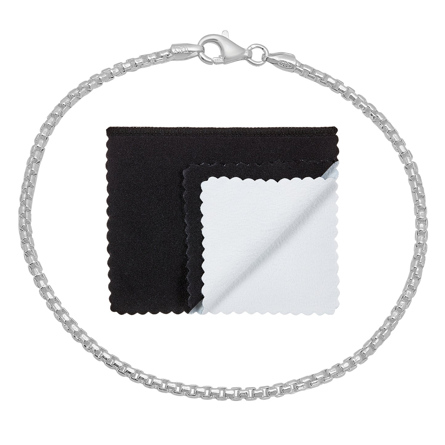 1.9mm Solid .925 Sterling Silver Square Box Chain Necklace