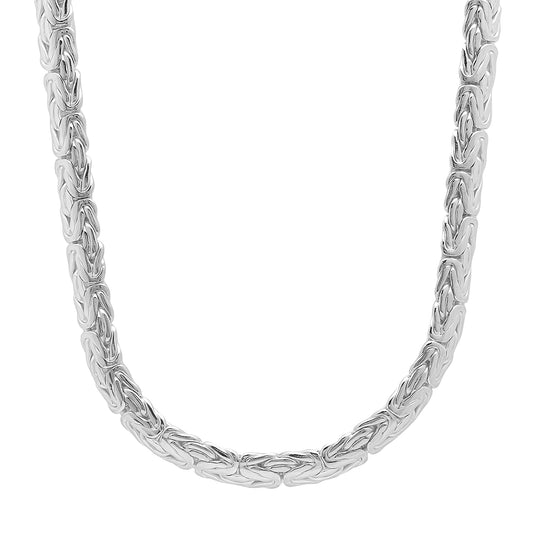 6.3mm Solid .925 Sterling Silver Flat Domed Byzantine Chain Necklace