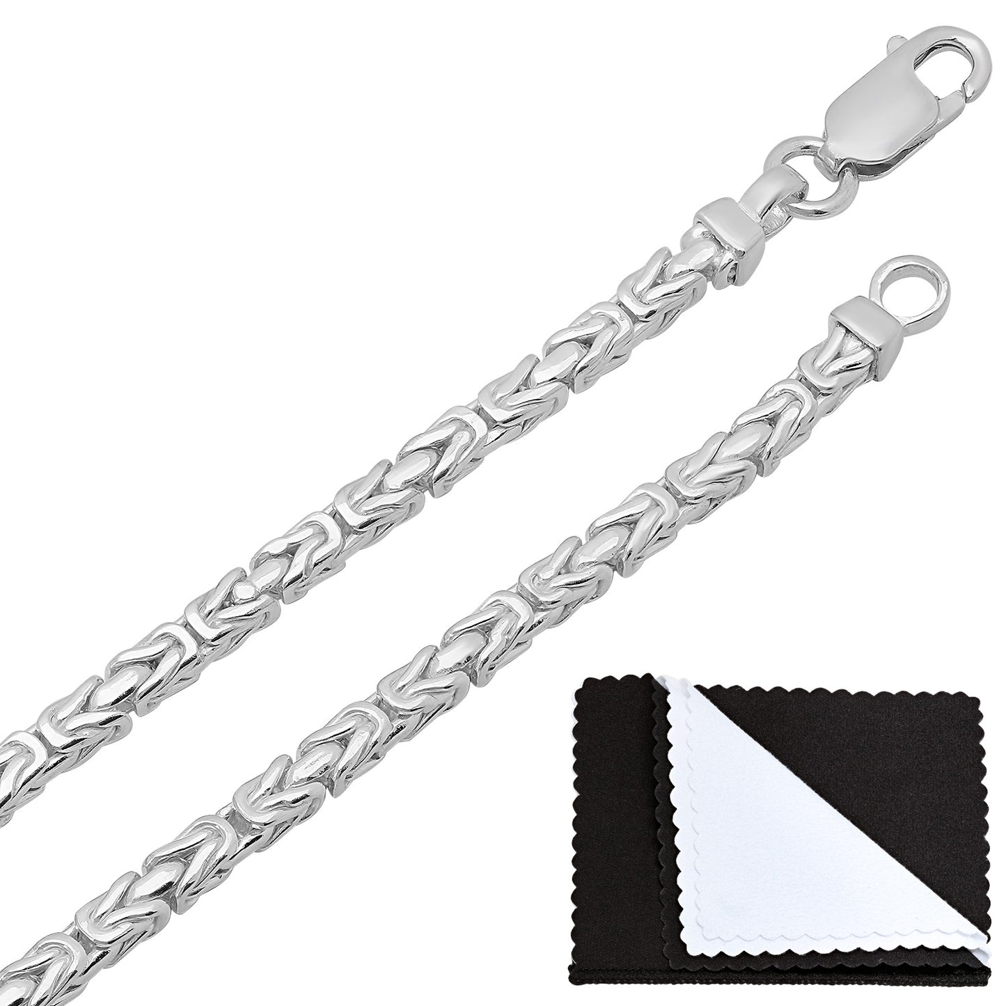 3mm-5mm Solid .925 Sterling Silver Italian Square Byzantine Chain Necklace or Bracelet