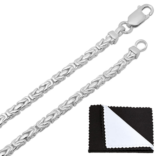 Men's 3.3mm Solid .925 Sterling Silver Flat Byzantine Chain Necklace + Gift Box