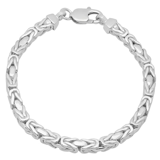 Men's 5mm Solid .925 Sterling Silver Puffed Puffed Byzantine Chain Bracelet