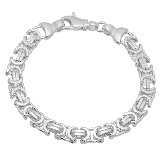 Men's 8mm Solid .925 Sterling Silver Flat Byzantine Chain Bracelet