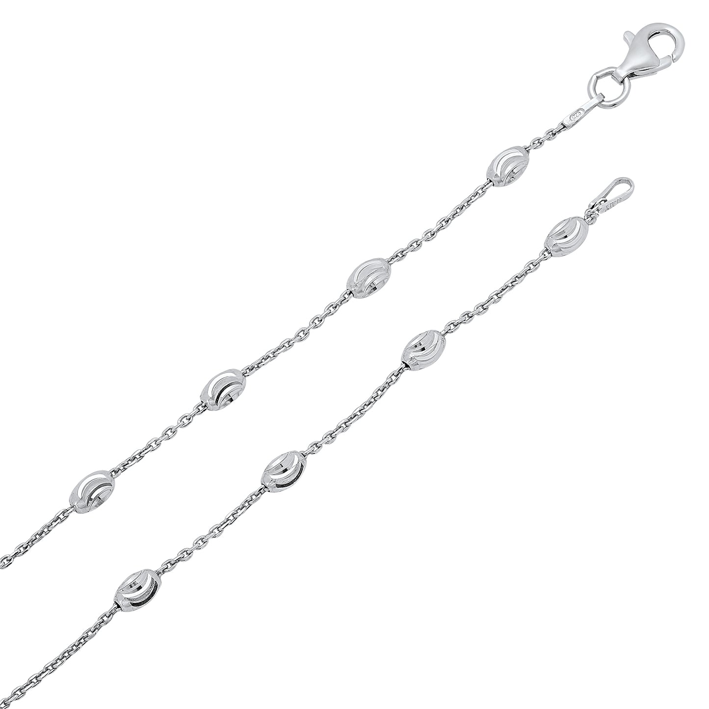 3.1mm Polished Rhodium Plated Silver Ball Military Bead Chain Necklace