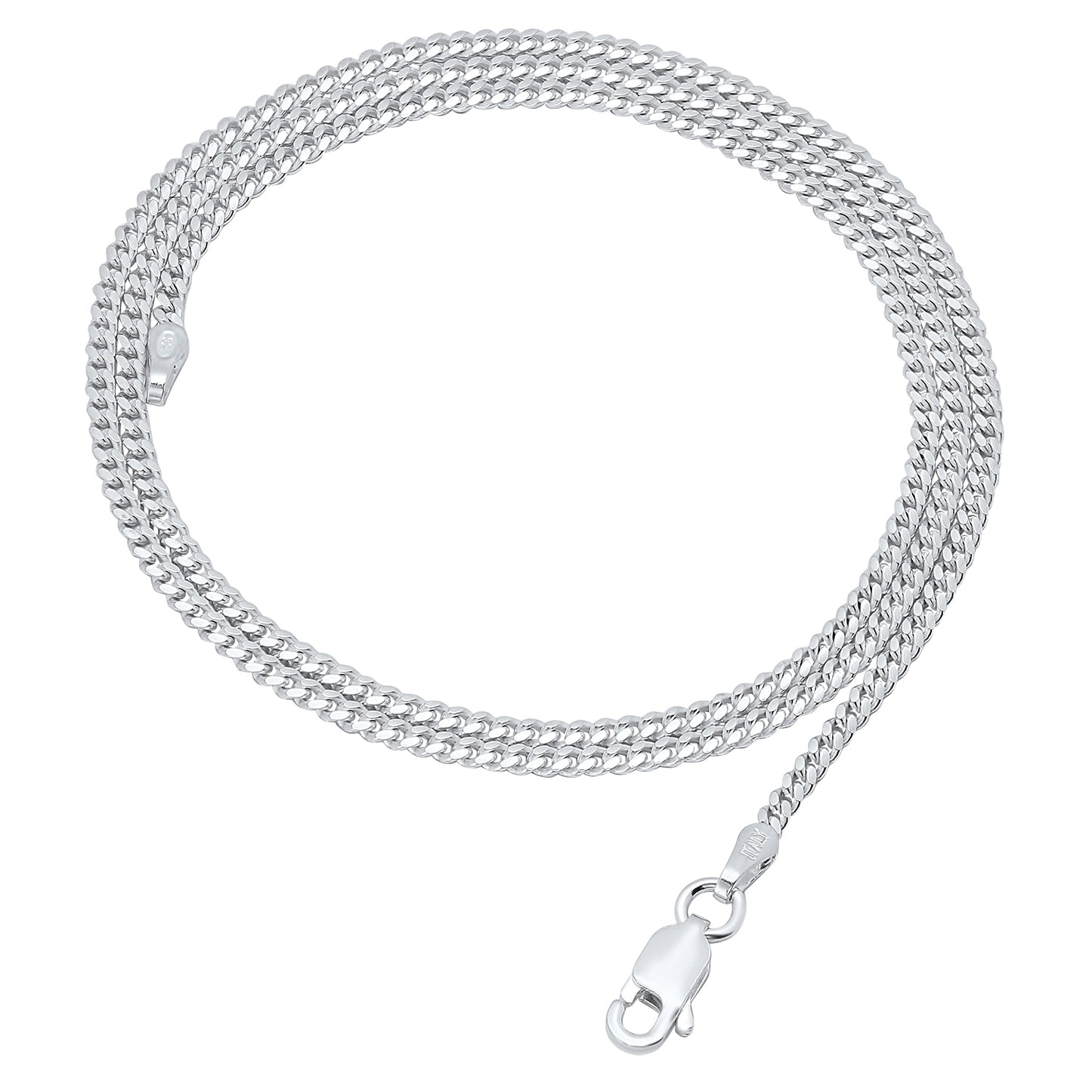 Women's 1.8mm Solid .925 Sterling Silver Beveled Curb Chain Necklace