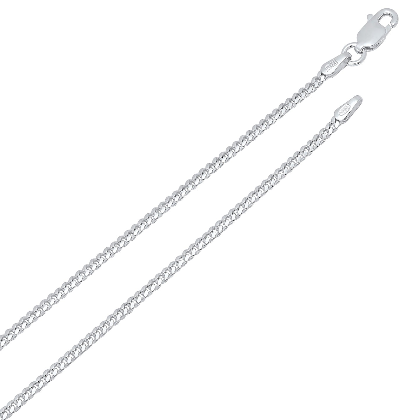 Women's 1.8mm Solid .925 Sterling Silver Beveled Curb Chain Necklace