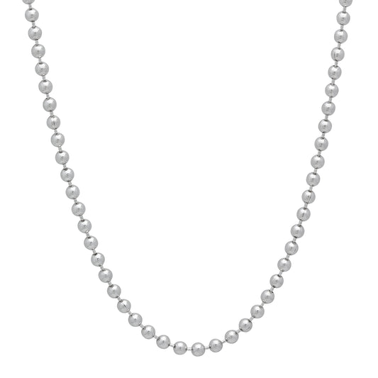 2.3mm Polished Rhodium Plated Silver Military Ball Chain Necklace