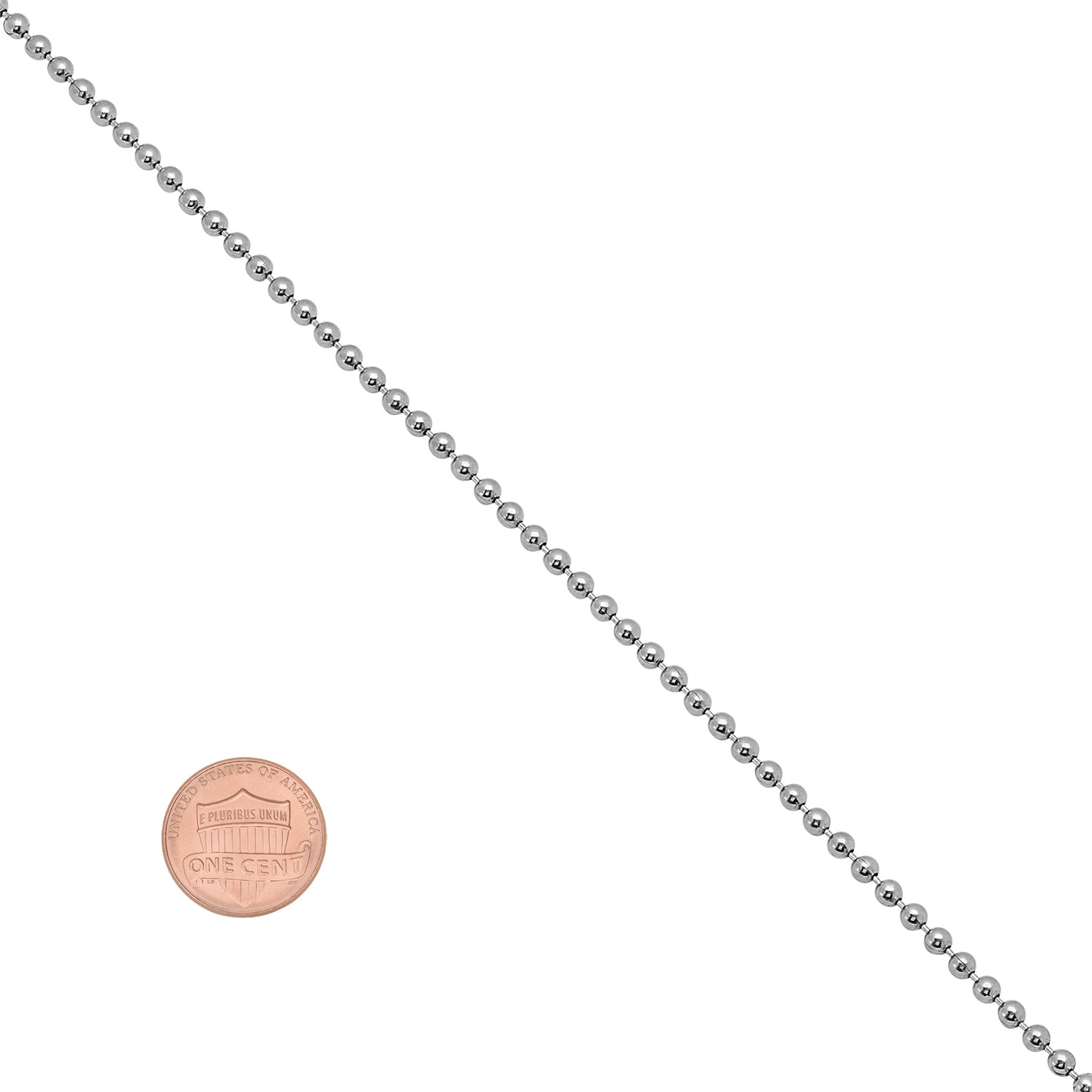 2.3mm Polished Rhodium Plated Silver Military Ball Chain Necklace (SKU: SS-NK1002)