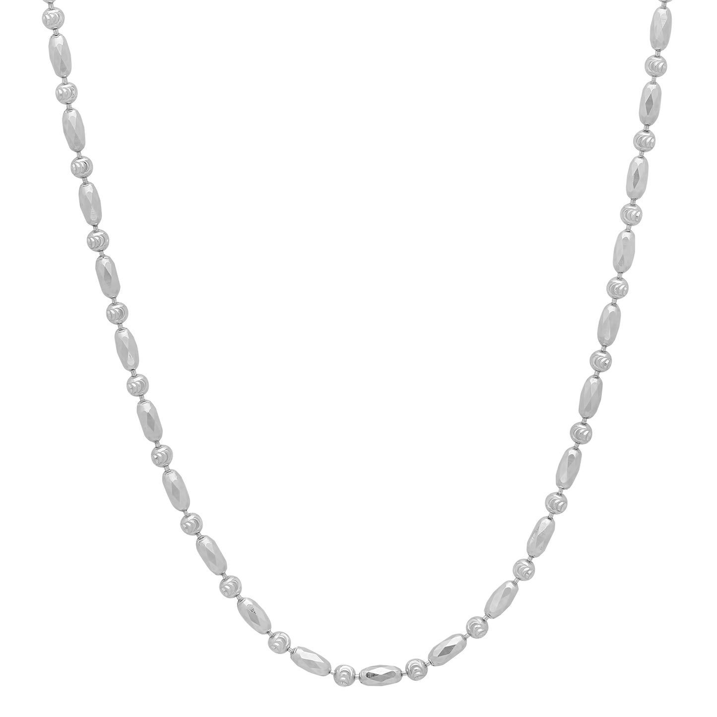 2mm Polished Rhodium Plated Silver Ball Military Bead Chain Necklace