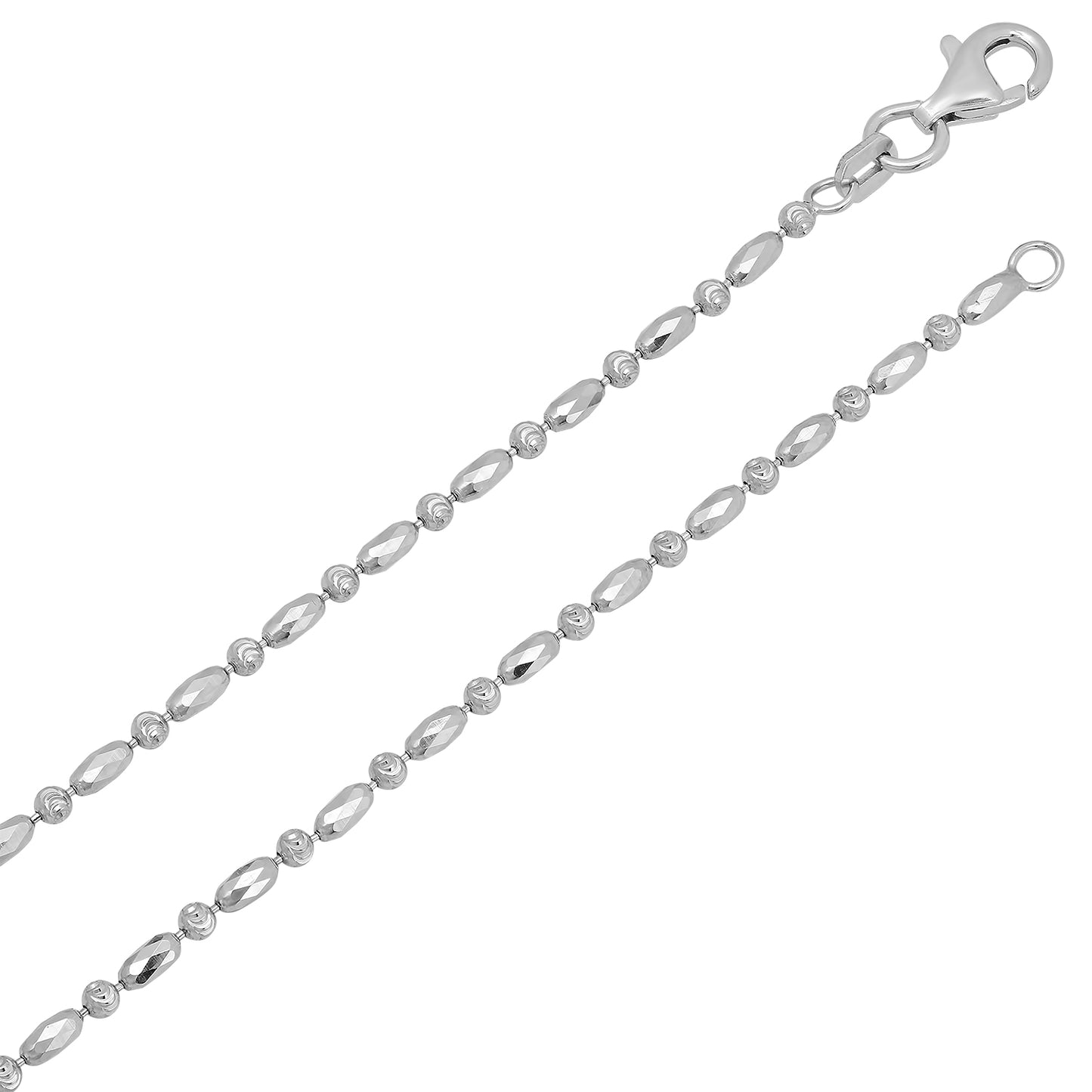 2mm Polished Rhodium Plated Silver Ball Military Bead Chain Necklace