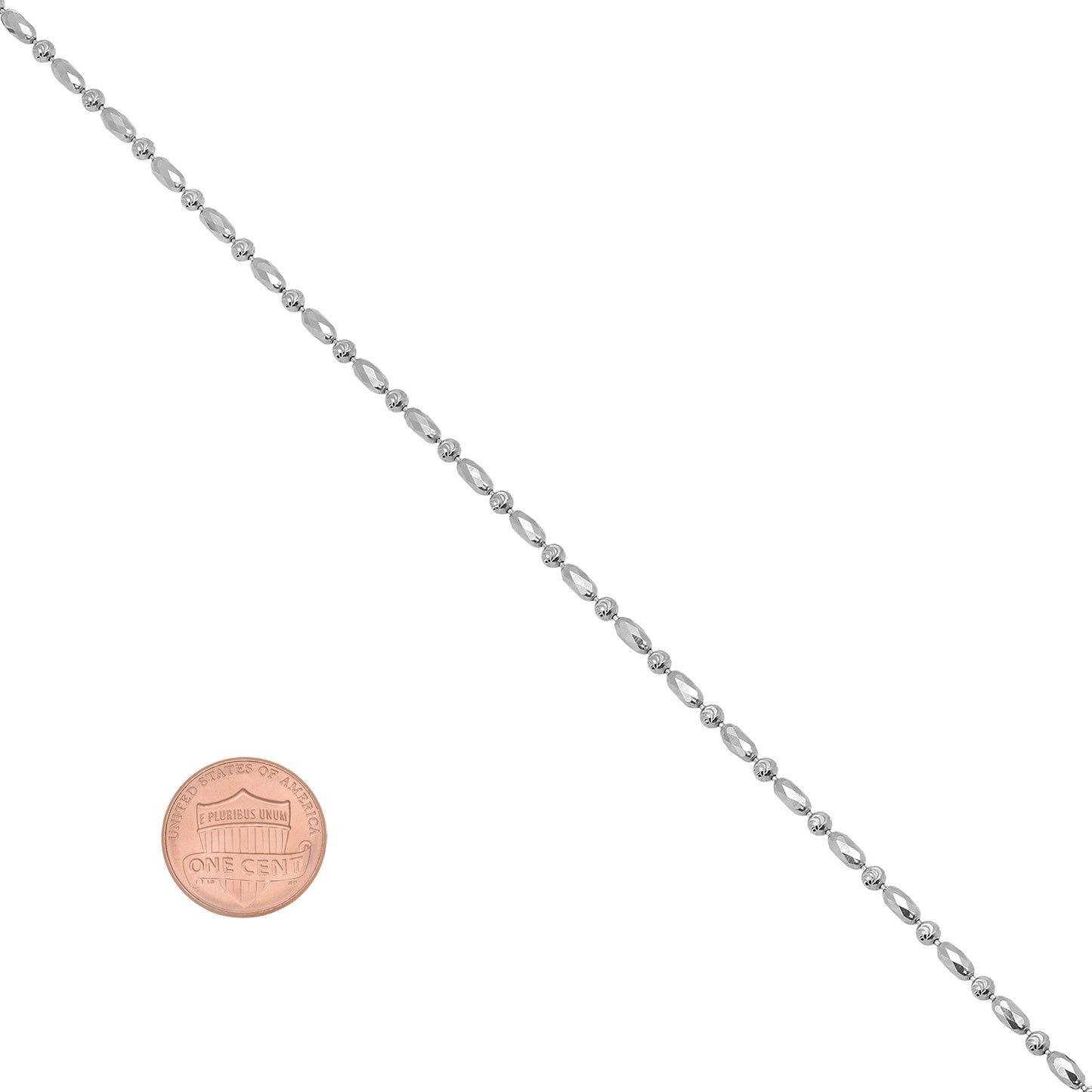 2mm Polished Rhodium Plated Silver Ball Military Bead Chain Necklace