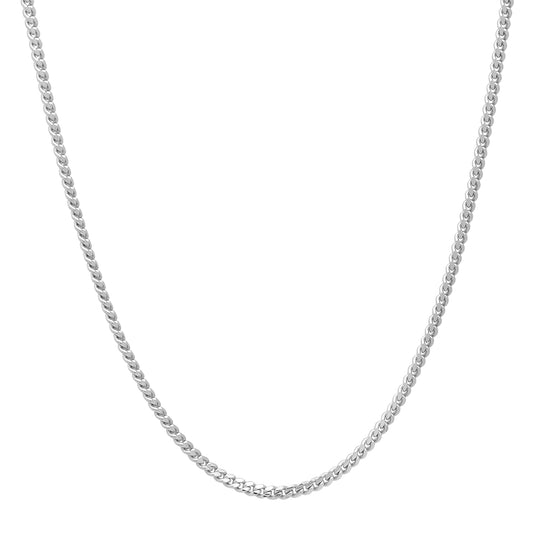 1.9mm Polished Rhodium Plated Silver Flat Cuban Link Curb Chain Necklace