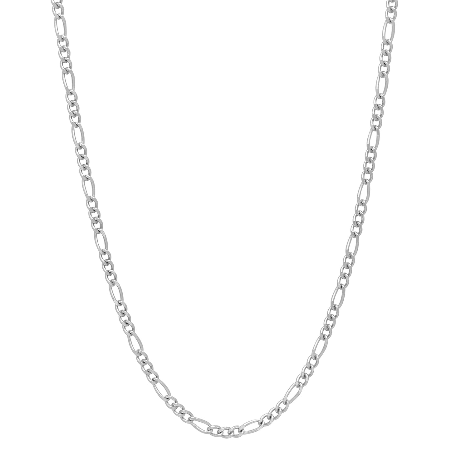 1.8mm Polished Rhodium Plated Silver Flat Figaro Chain Necklace