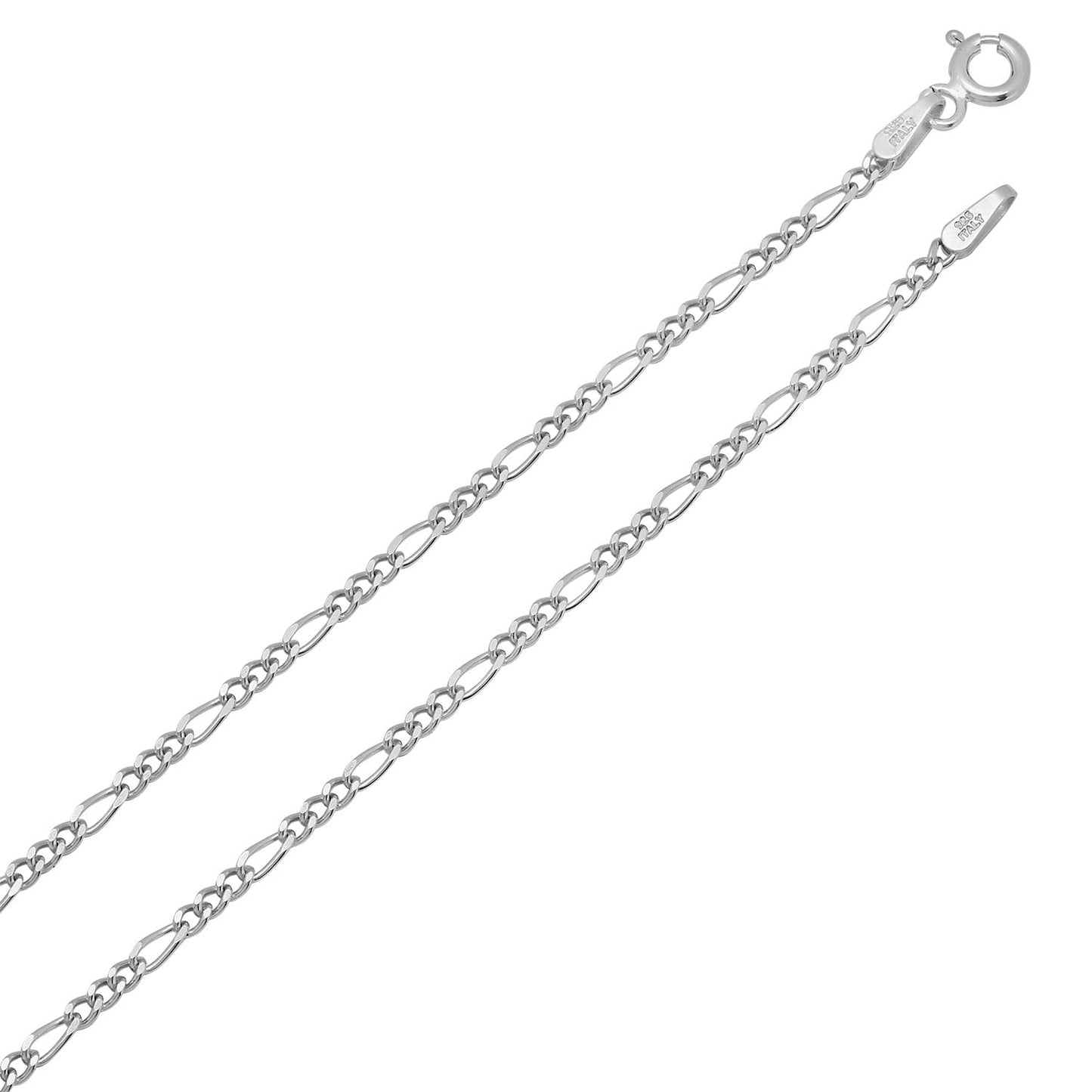 1.8mm Polished Rhodium Plated Silver Flat Figaro Chain Necklace