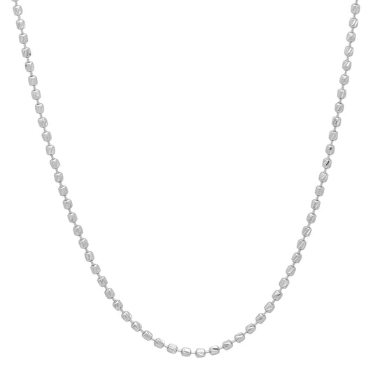 1.5mm Polished Rhodium Plated Silver Ball Military Bead Chain Necklace