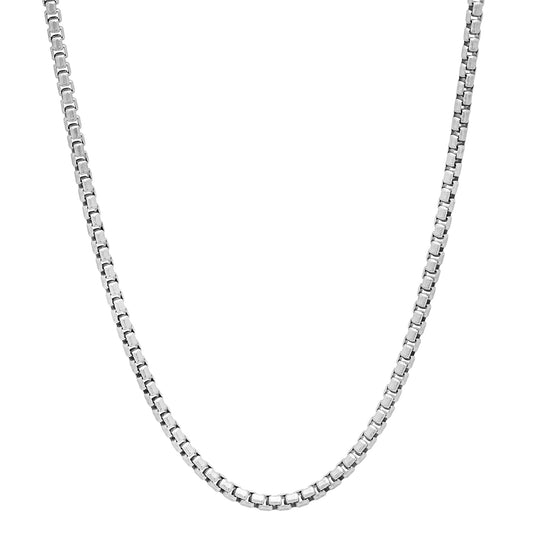 2mm Polished Rhodium Plated Silver Round Box Chain Necklace + Gift Box