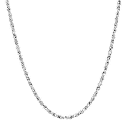 1.4mm Polished Rhodium Plated Silver Twisted Rope Chain Necklace