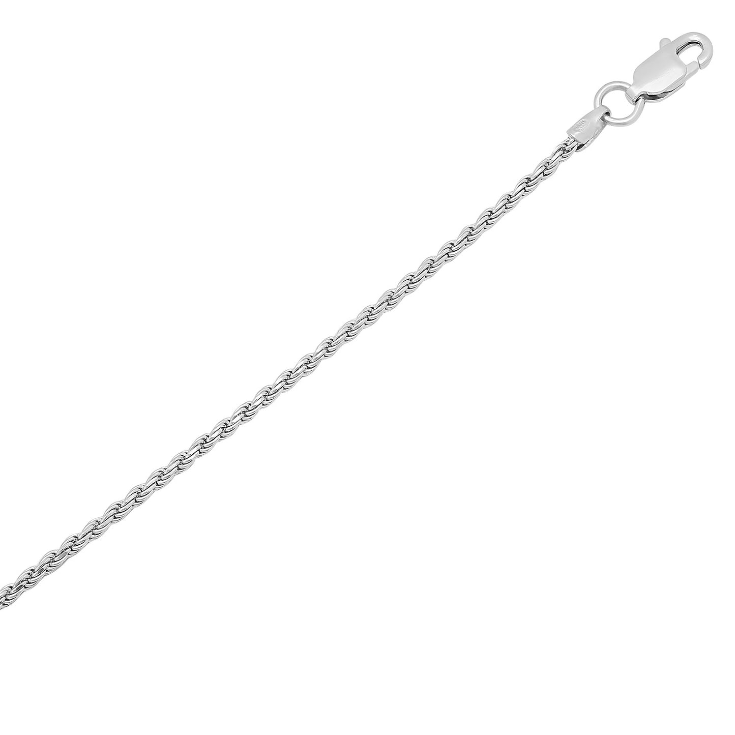 1.4mm Polished Rhodium Plated Silver Twisted Rope Chain Necklace