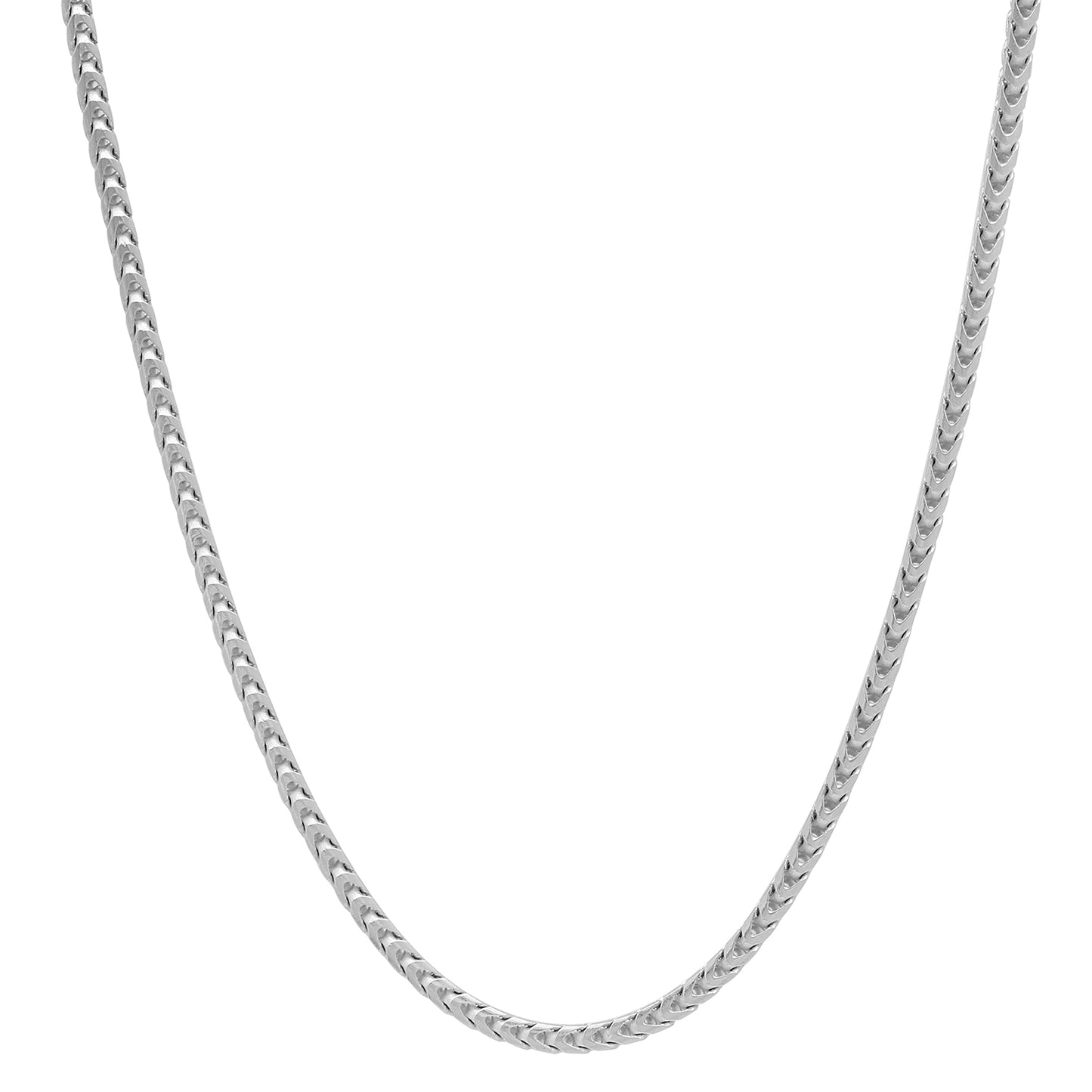 1.8mm Polished Rhodium Plated Silver Square Franco Chain Necklace