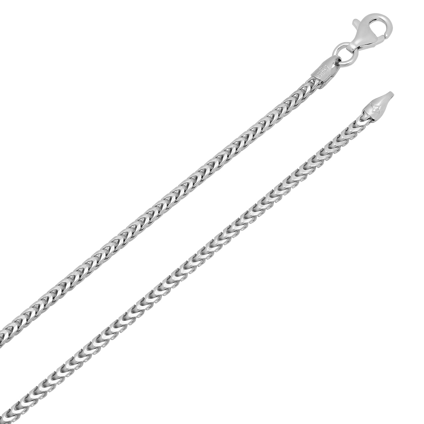 1.8mm Polished Rhodium Plated Silver Square Franco Chain Necklace