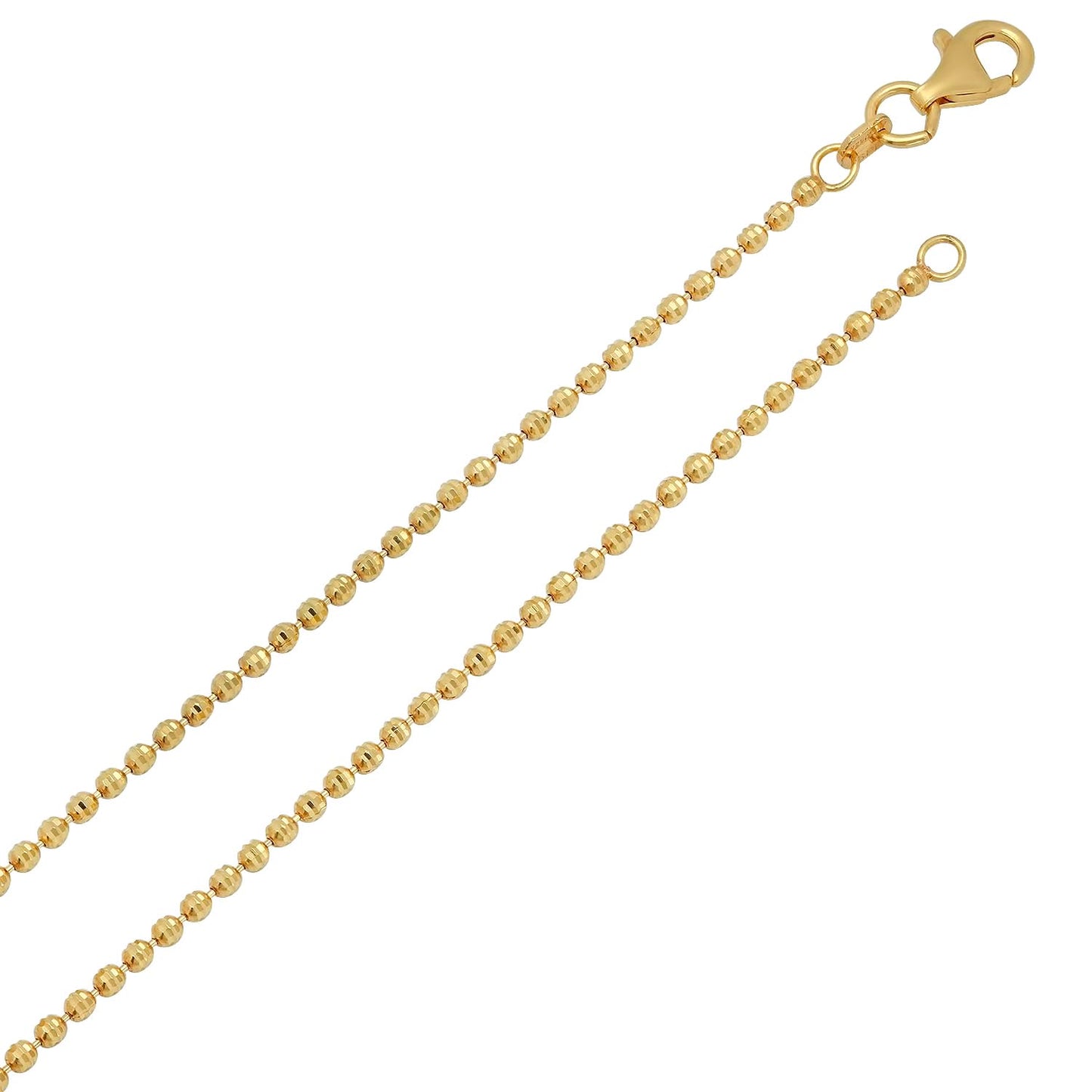1.8mm Polished 14k Yellow Gold Plated Silver Ball Military Bead Chain Necklace (SKU: SS-NK1024)