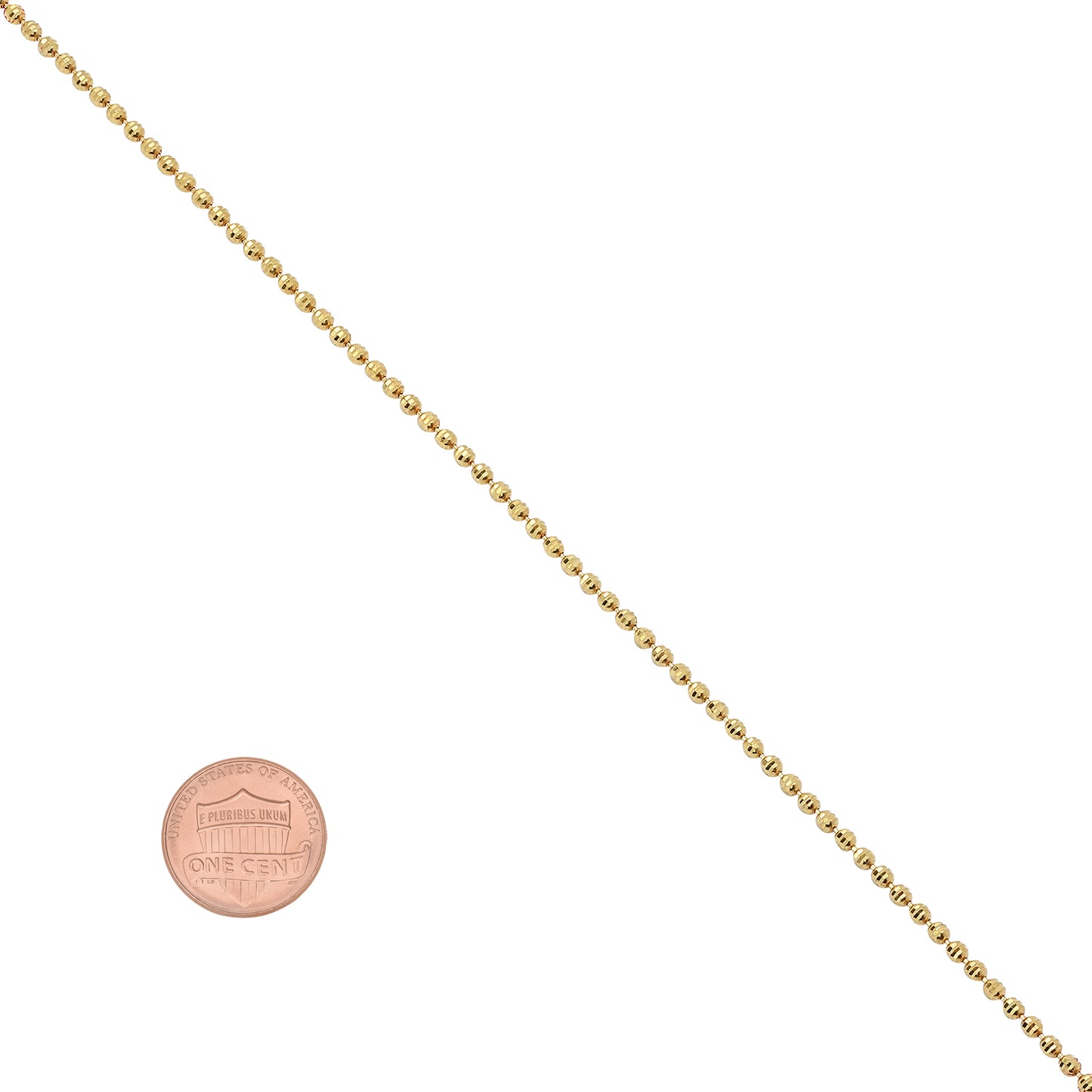1.8mm Polished 14k Yellow Gold Plated Silver Ball Military Bead Chain Necklace (SKU: SS-NK1024)