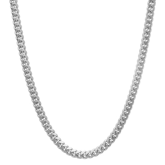 3.2mm Polished Rhodium Plated Silver Flat Miami Cuban Link Chain Necklace