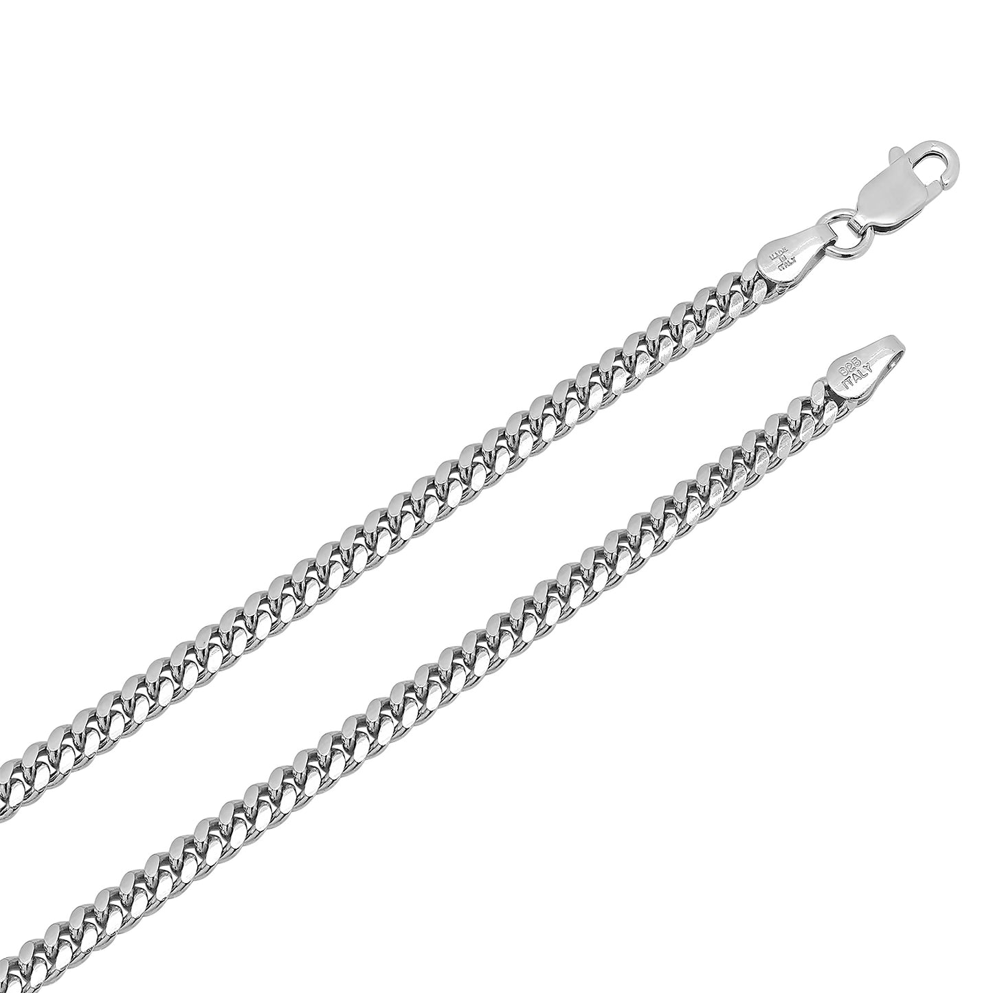 3.2mm Polished Rhodium Plated Silver Flat Miami Cuban Link Chain Necklace (SKU: SS-NK1025)