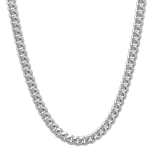 4.8mm Polished Rhodium Plated Silver Flat Miami Cuban Link Chain Necklace