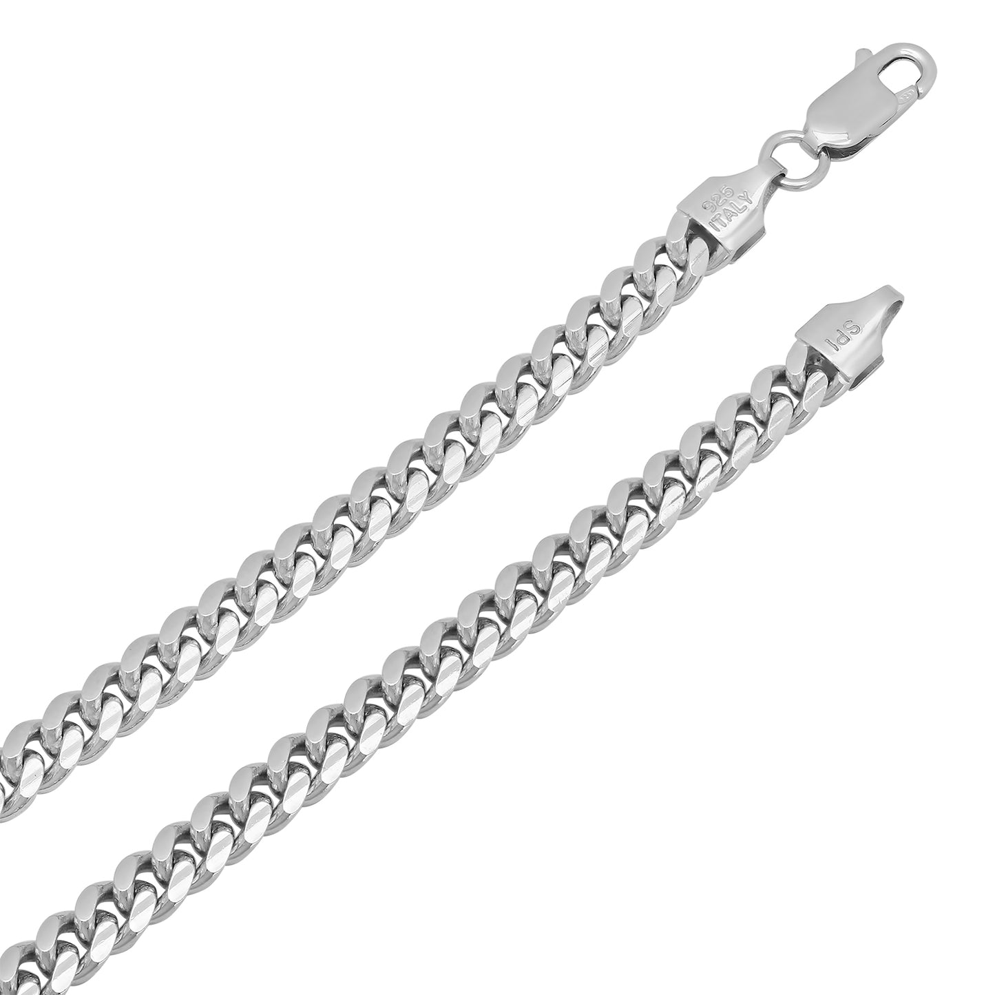 4.8mm Polished Rhodium Plated Silver Flat Miami Cuban Link Chain Necklace (SKU: SS-NK1027)