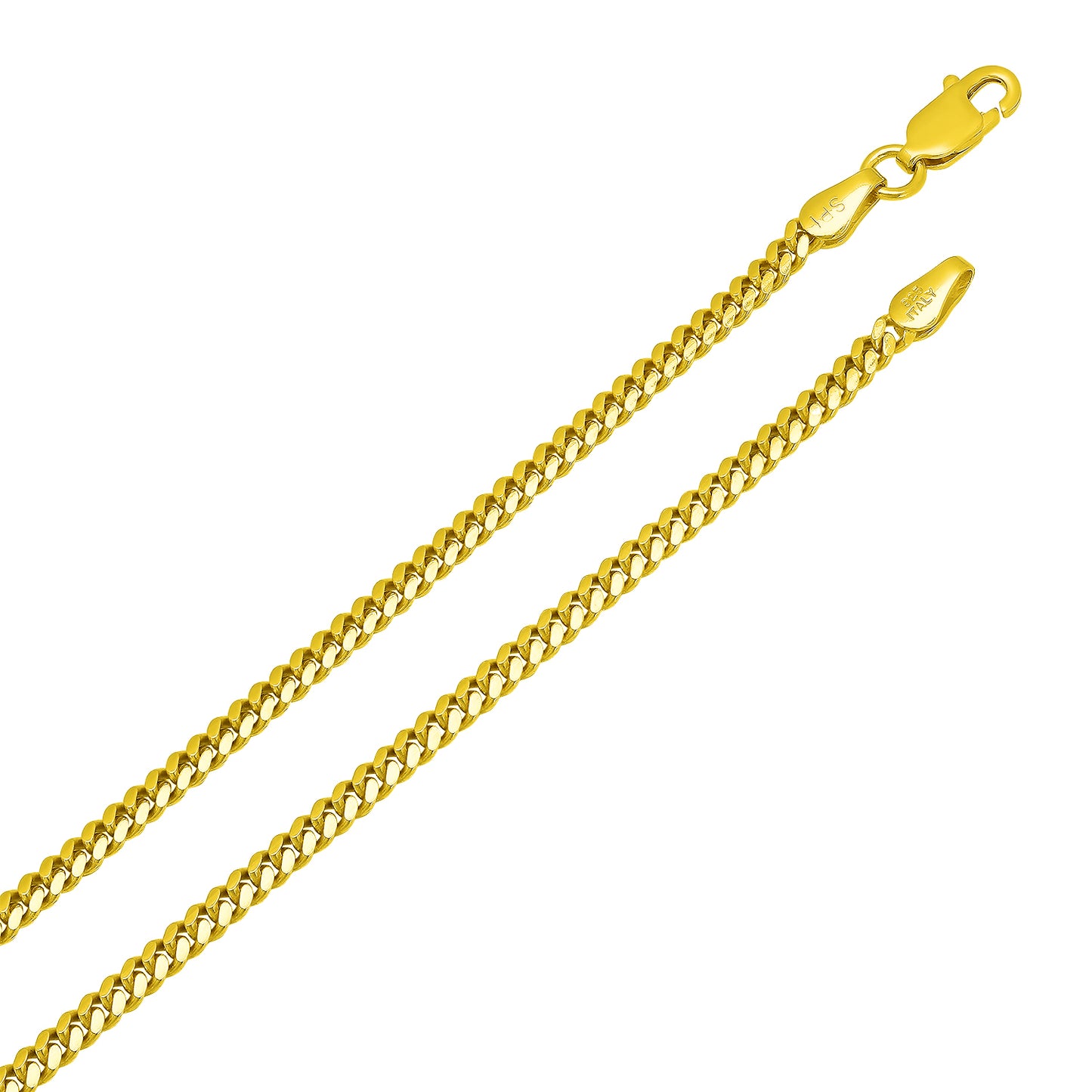 2.7mm Polished Gold Plated Silver Flat Cuban Link Curb Chain Necklace