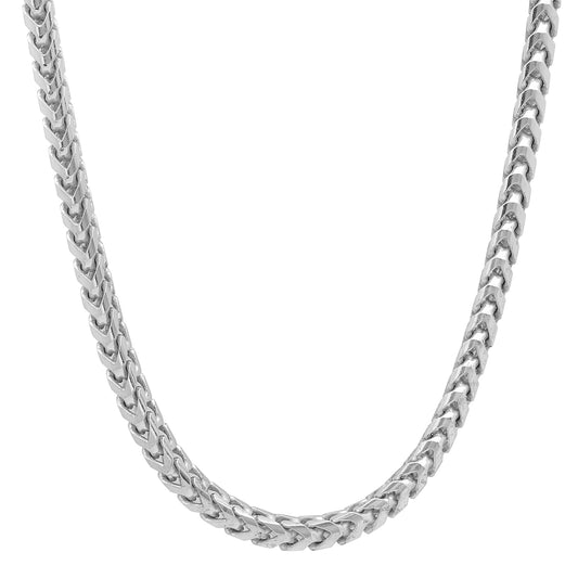 4.3mm Polished Rhodium Plated Silver Square Franco Chain Necklace